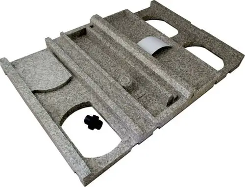 Bodenschaumteil aus grauem Material mit mehreren Ausschnitten und Vertiefungen, hergestellt von Wolf, zur Verwendung in spezifischen Gerätemodellen.